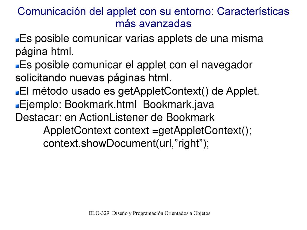Comunicación del applet con su entorno: Características más avanzadas