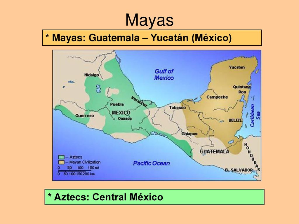 Mayas * Mayas: Guatemala – Yucatán (México) * Aztecs: Central México