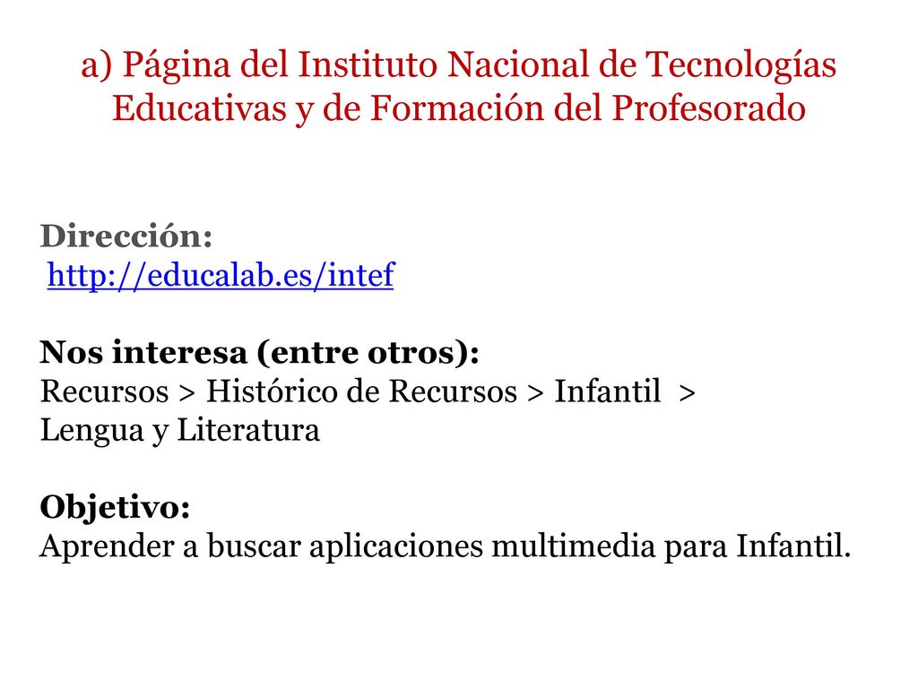 a) Página del Instituto Nacional de Tecnologías Educativas y de Formación del Profesorado