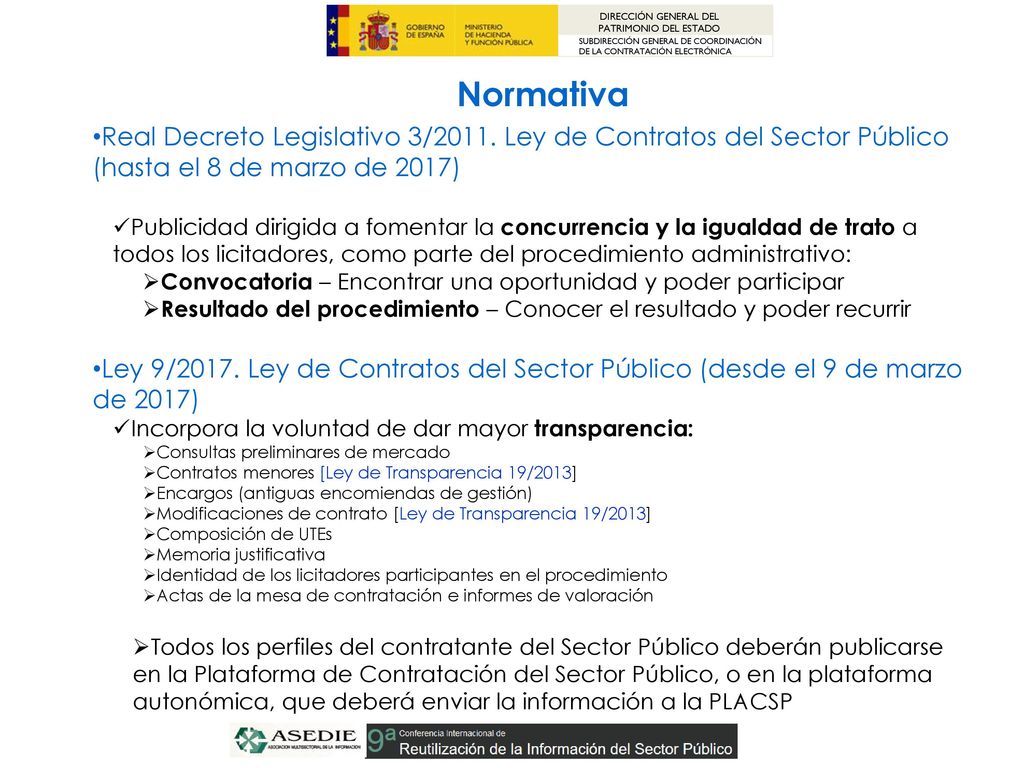 Normativa Real Decreto Legislativo 3/2011. Ley de Contratos del Sector Público (hasta el 8 de marzo de 2017)