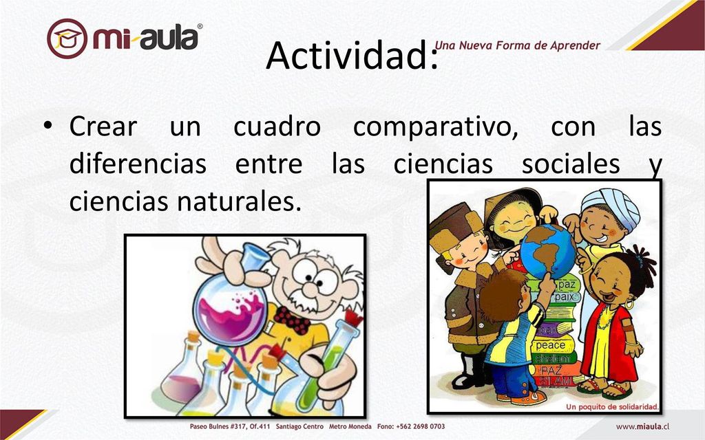 Actividad: Crear un cuadro comparativo, con las diferencias entre las ciencias sociales y ciencias naturales.