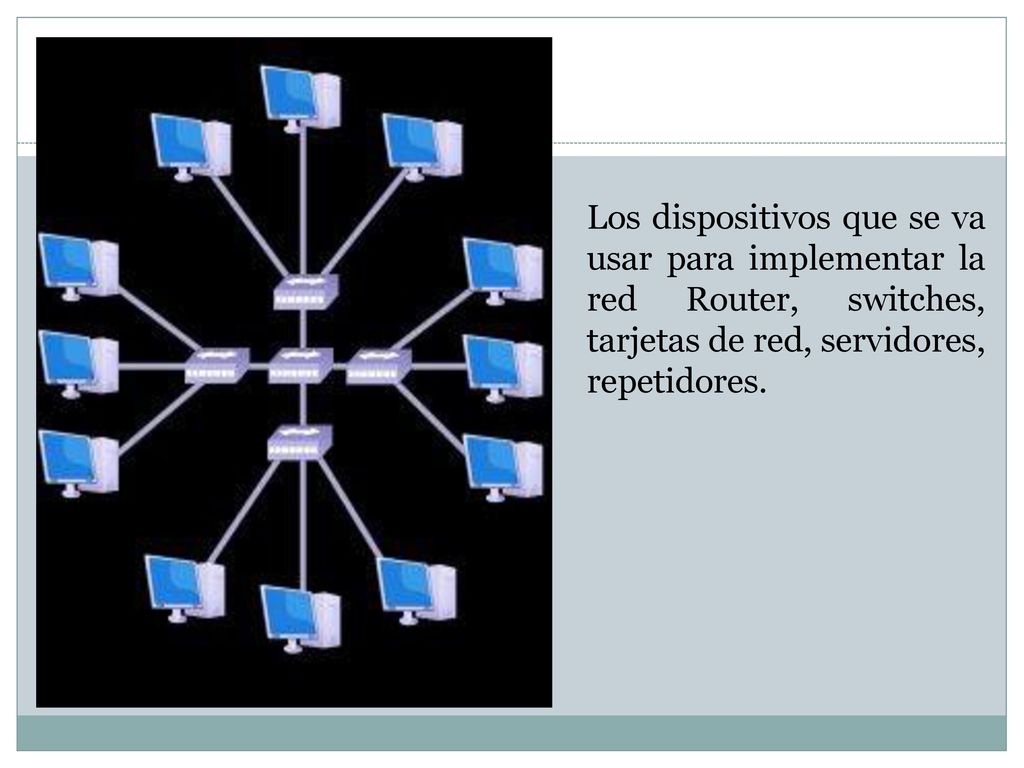 Los dispositivos que se va usar para implementar la red Router, switches, tarjetas de red, servidores, repetidores.