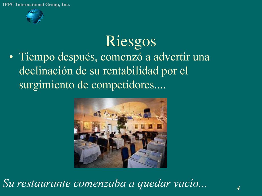 Riesgos Tiempo después, comenzó a advertir una declinación de su rentabilidad por el surgimiento de competidores....