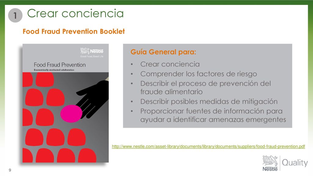 Crear conciencia 1 Food Fraud Prevention Booklet Guía General para: