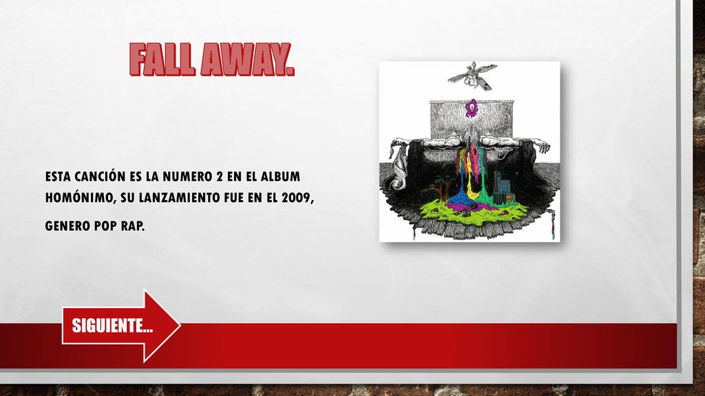FALL AWAY. Esta canción es la numero 2 en el ALBUM HOMÓNIMO, su lanzamiento fue en el 2009, Genero pop rap.