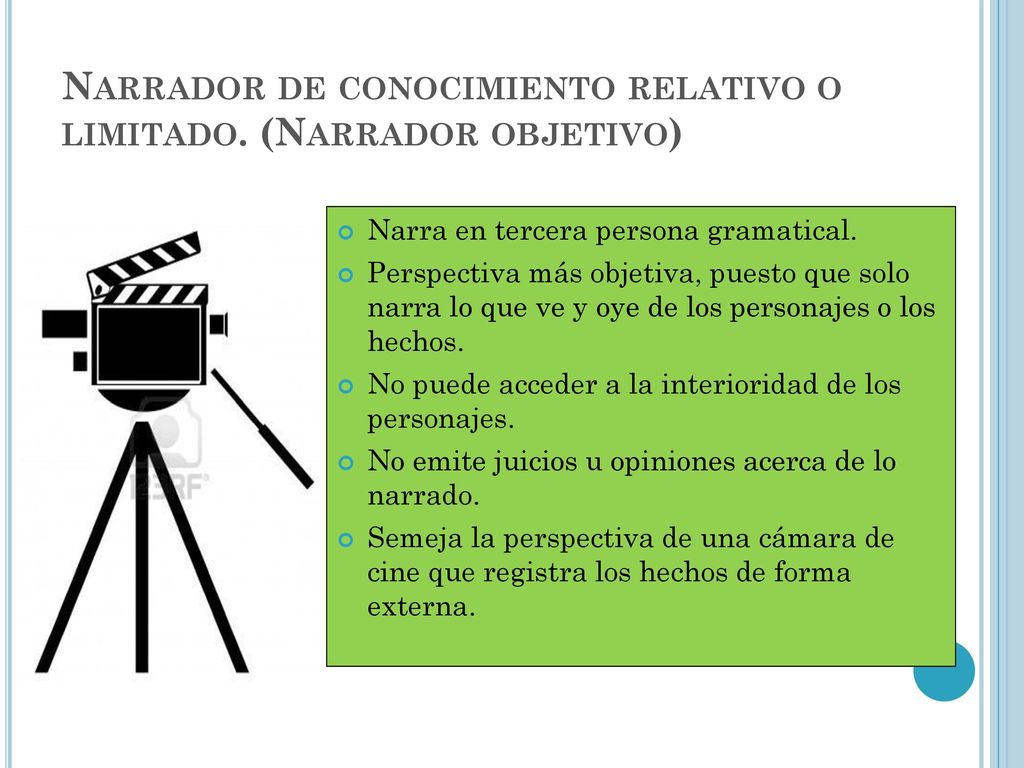 Narrador de conocimiento relativo o limitado. (Narrador objetivo)