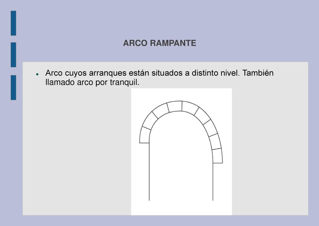 ARCO RAMPANTE Arco cuyos arranques están situados a distinto nivel.