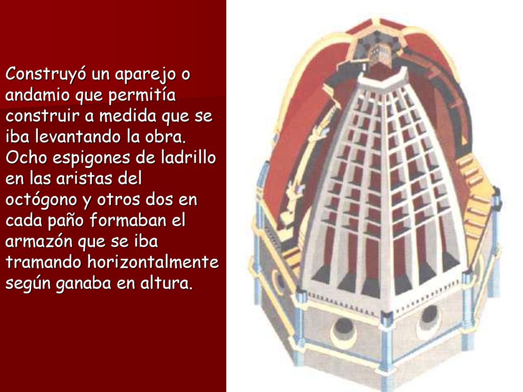 Construyó un aparejo o andamio que permitía construir a medida que se iba levantando la obra.