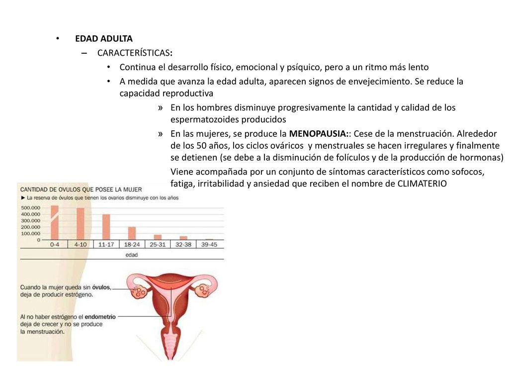 EDAD ADULTA CARACTERÍSTICAS: Continua el desarrollo físico, emocional y psíquico, pero a un ritmo más lento.