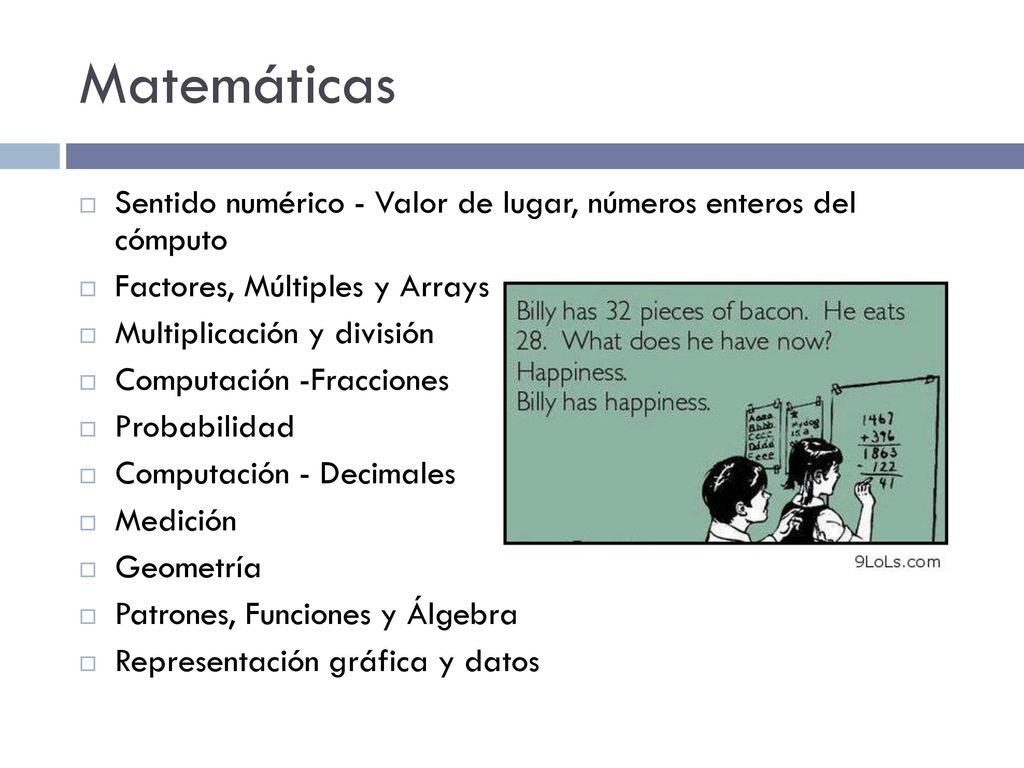 Matemáticas Sentido numérico - Valor de lugar, números enteros del cómputo. Factores, Múltiples y Arrays.