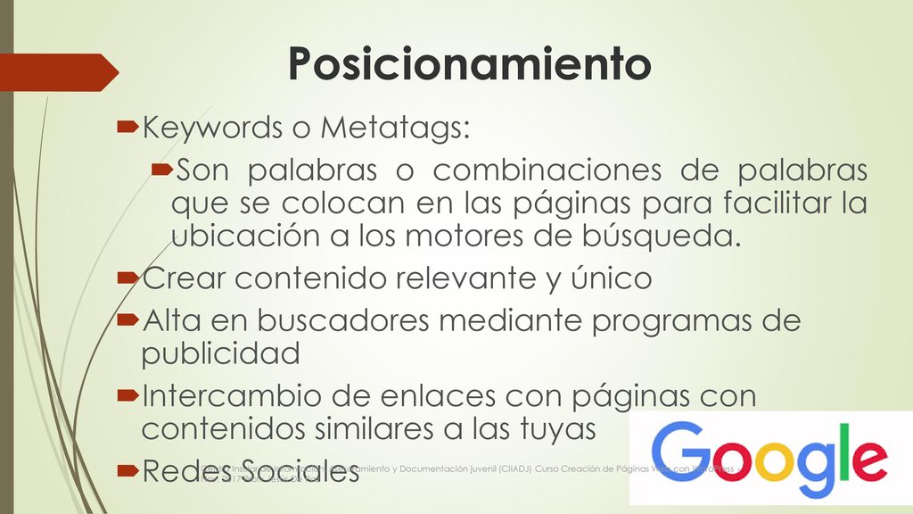 Posicionamiento Keywords o Metatags: