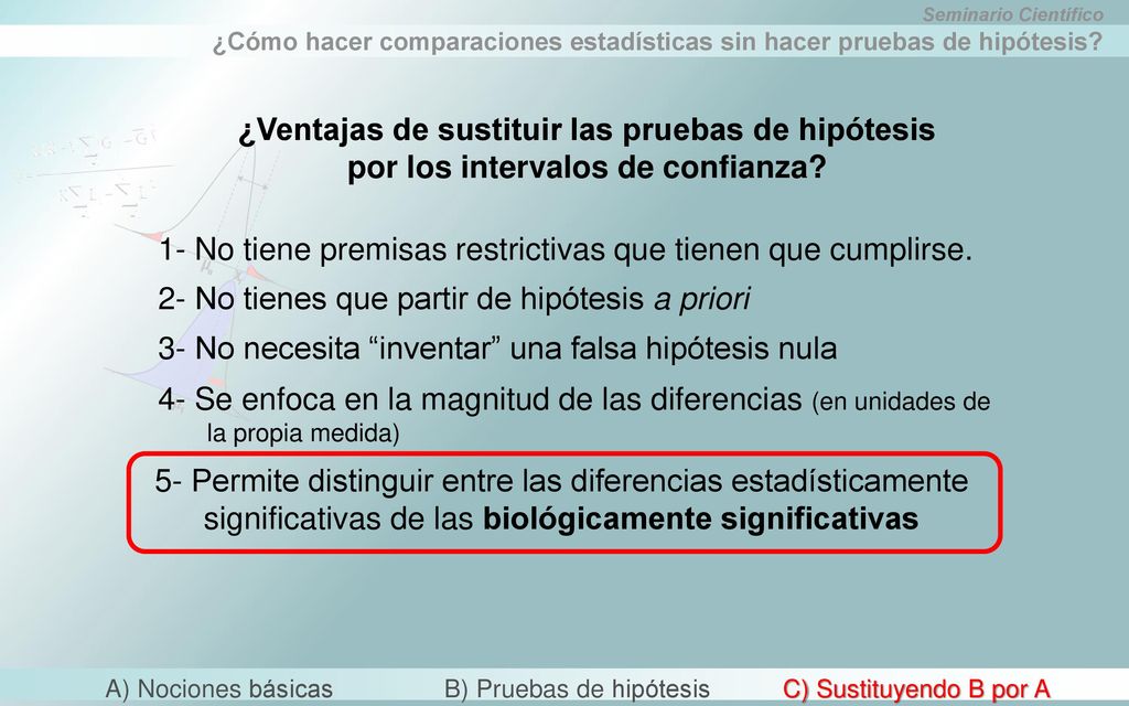¿Ventajas de sustituir las pruebas de hipótesis por los intervalos de confianza