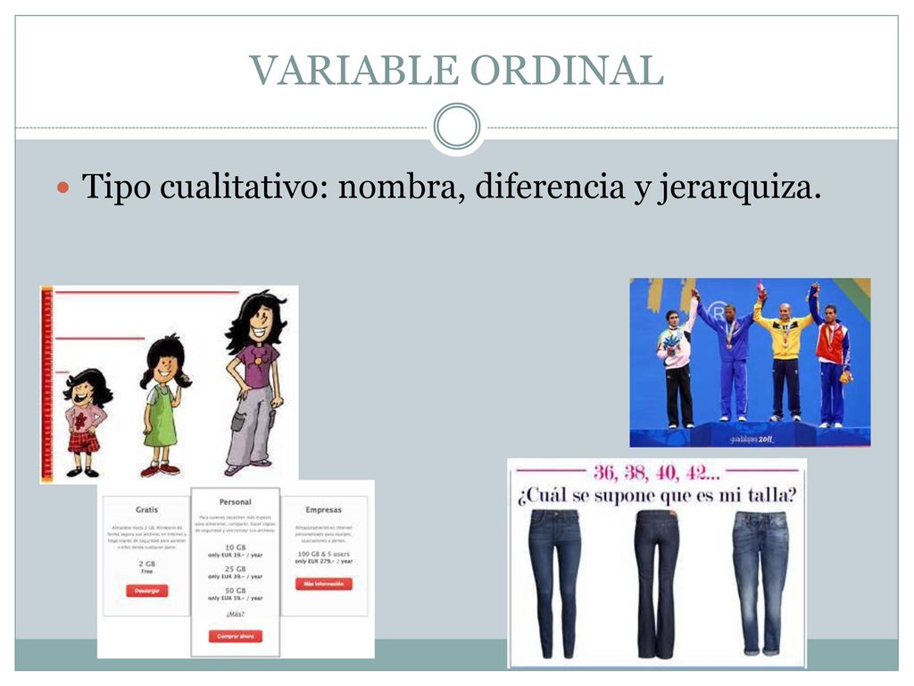 VARIABLE ORDINAL Tipo cualitativo: nombra, diferencia y jerarquiza.