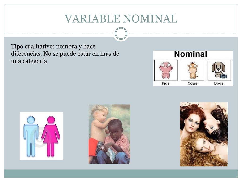 VARIABLE NOMINAL Tipo cualitativo: nombra y hace diferencias.