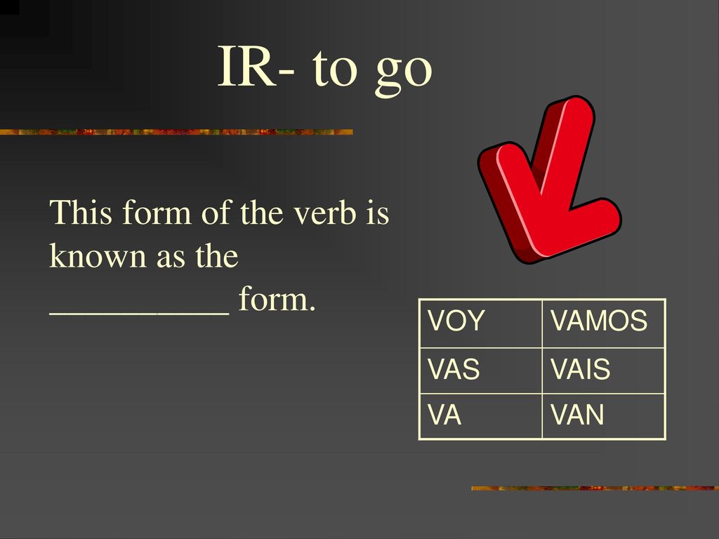 IR- to go This form of the verb is known as the __________ form. VOY