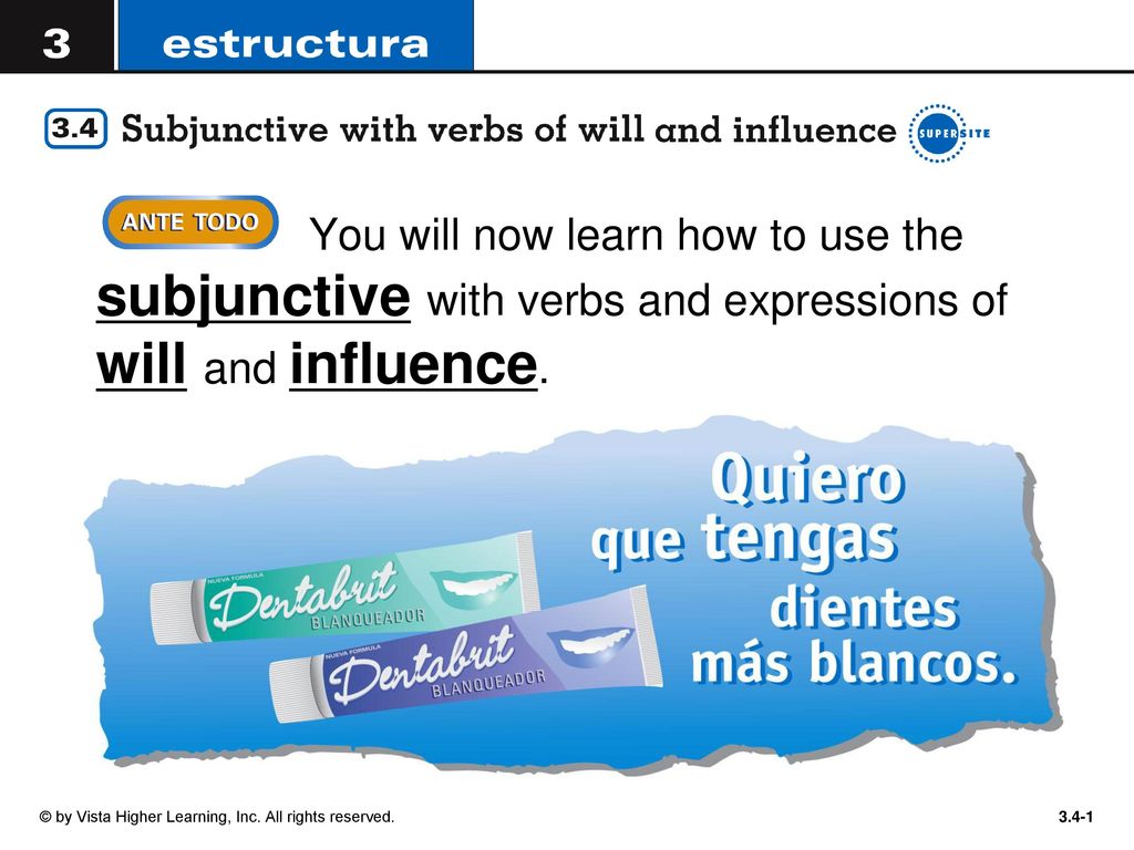 You will now learn how to use the subjunctive with verbs and expressions of will and influence.