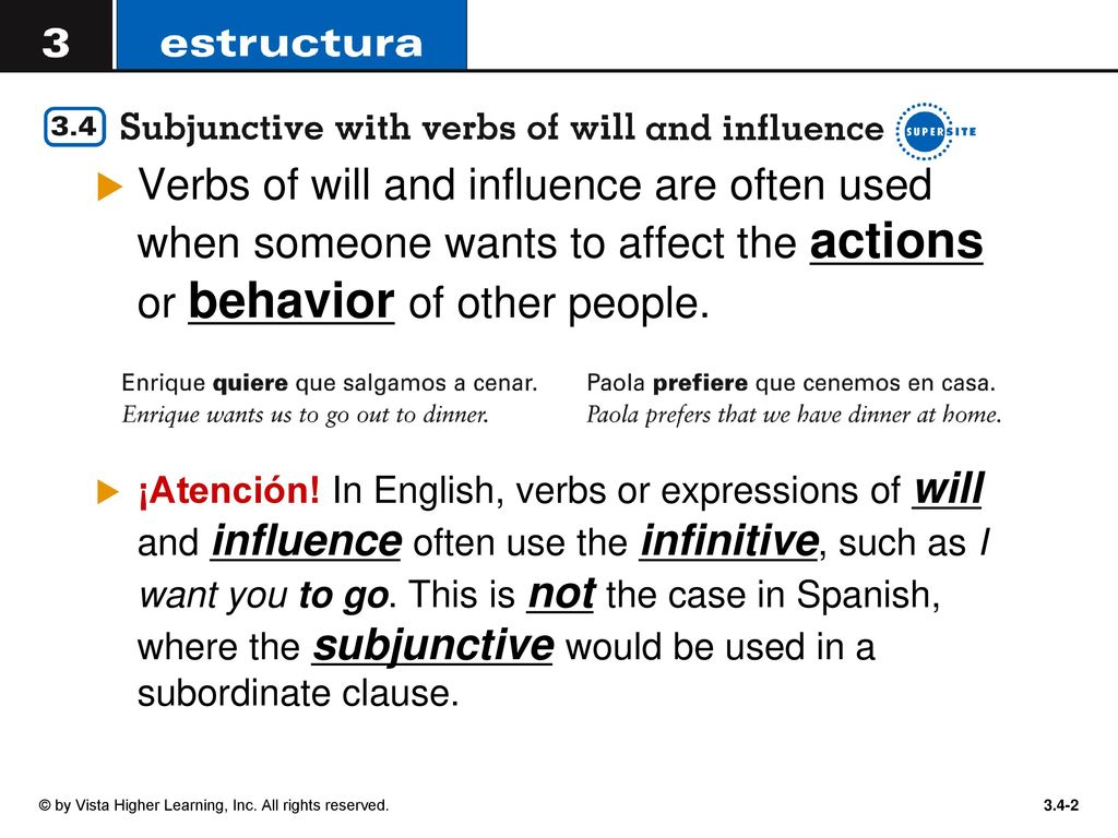 Verbs of will and influence are often used when someone wants to affect the actions or behavior of other people.