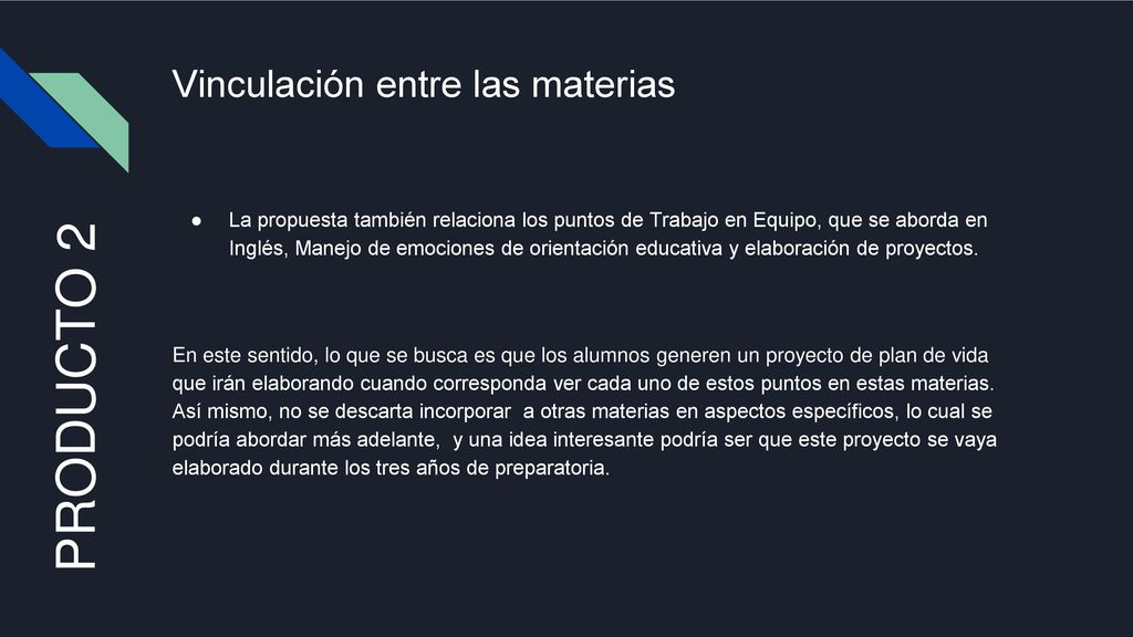 Vinculación entre las materias PRODUCTO 2