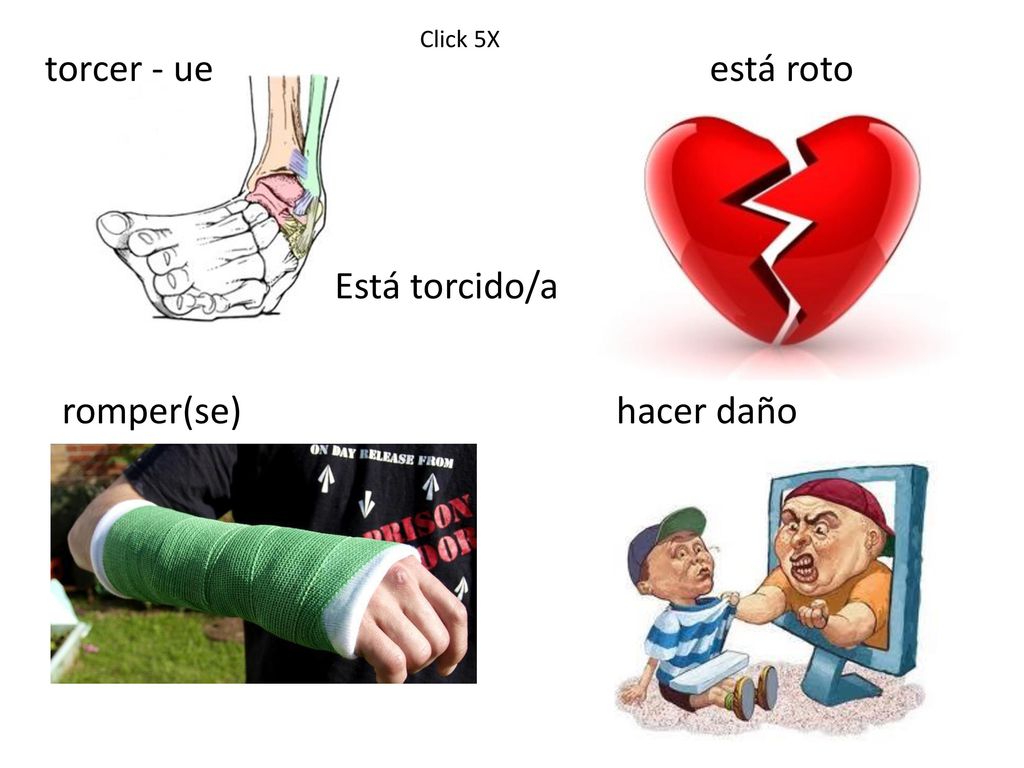Click 5X torcer - ue está roto Está torcido/a romper(se) hacer daño