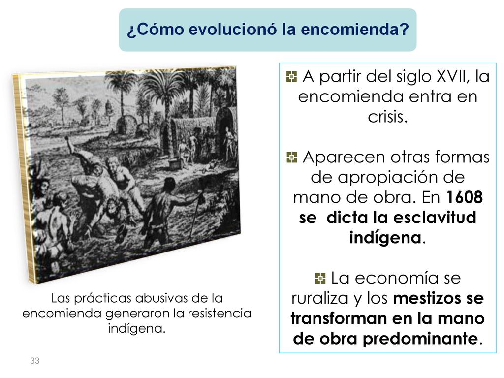 A partir del siglo XVII, la encomienda entra en crisis.