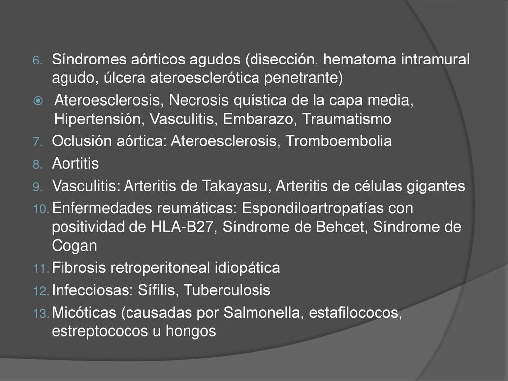 Síndromes aórticos agudos (disección, hematoma intramural agudo, úlcera ateroesclerótica penetrante)