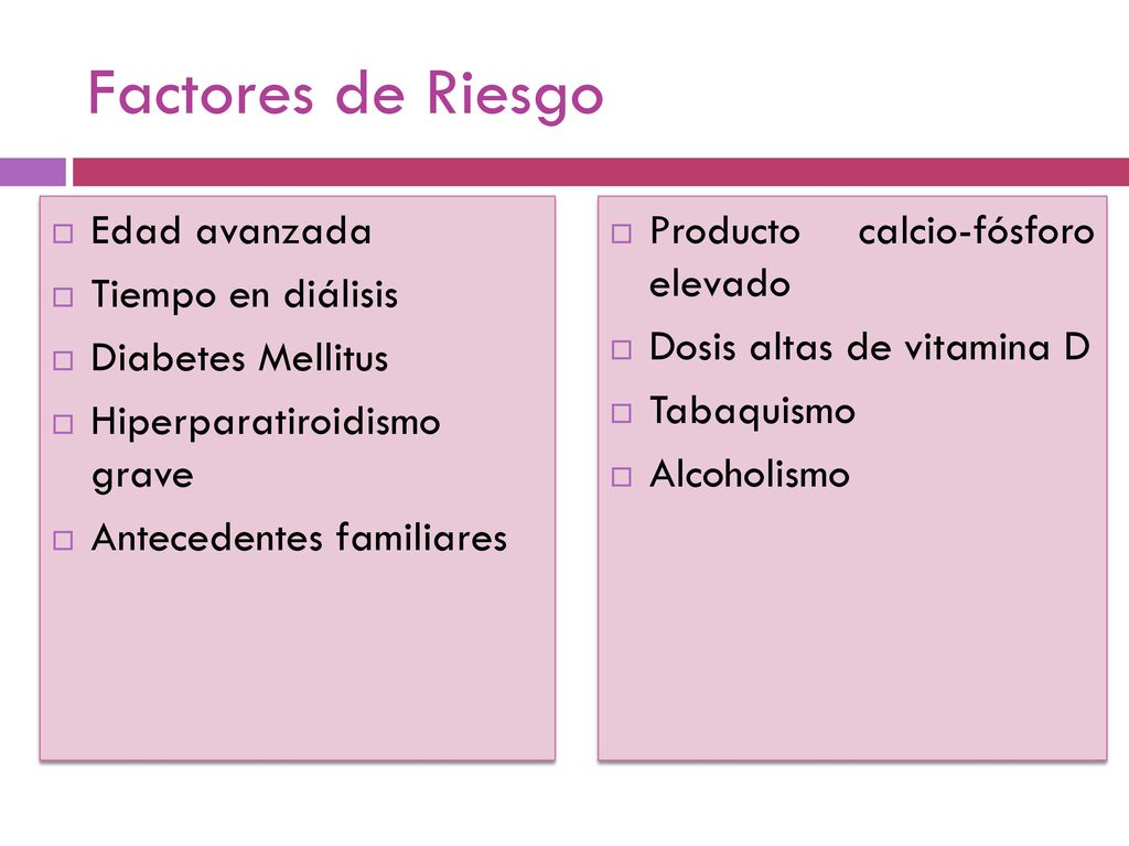 Factores de Riesgo Edad avanzada Tiempo en diálisis Diabetes Mellitus