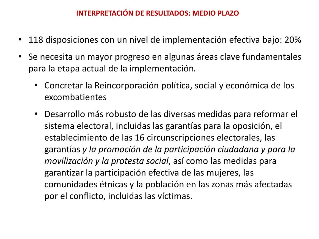 118 disposiciones con un nivel de implementación efectiva bajo: 20%