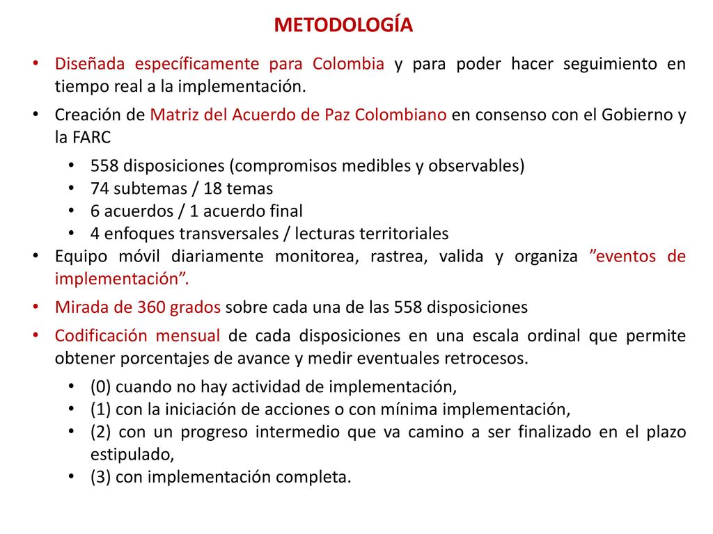 METODOLOGÍA Diseñada específicamente para Colombia y para poder hacer seguimiento en tiempo real a la implementación.