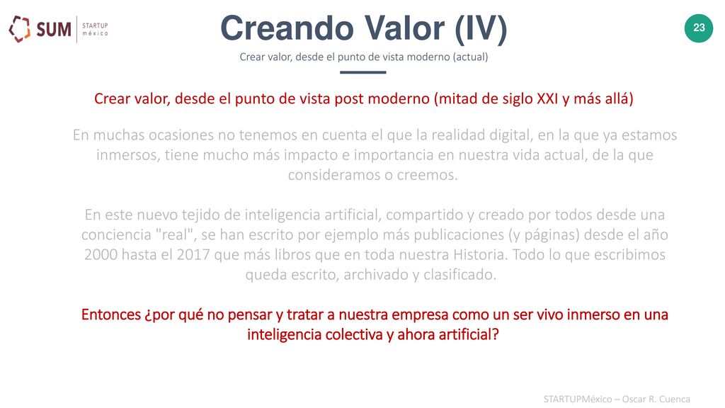 Crear valor, desde el punto de vista moderno (actual)