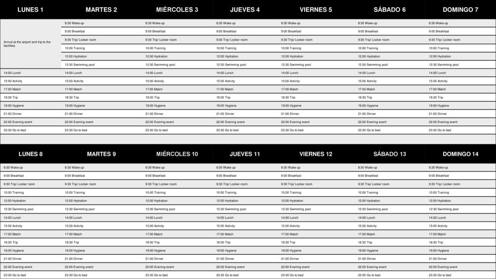 LUNES 1 MARTES 2 MIÉRCOLES 3 JUEVES 4 VIERNES 5 SÁBADO 6 DOMINGO 7