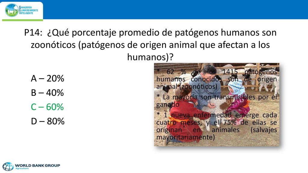 P14: ¿Qué porcentaje promedio de patógenos humanos son zoonóticos (patógenos de origen animal que afectan a los humanos)