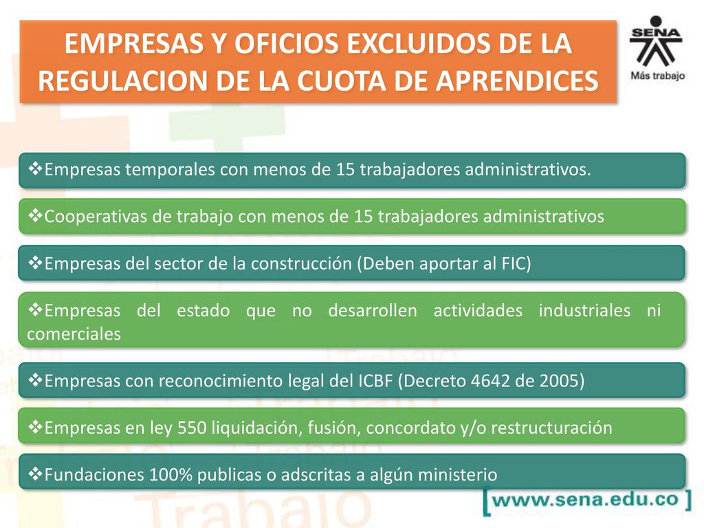 EMPRESAS Y OFICIOS EXCLUIDOS DE LA REGULACION DE LA CUOTA DE APRENDICES