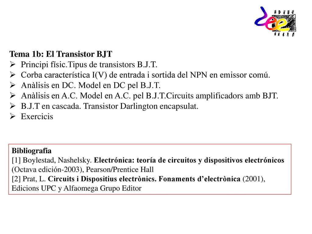 Tema 1b: El Transistor BJT Principi físic.Tipus de transistors B.J.T.