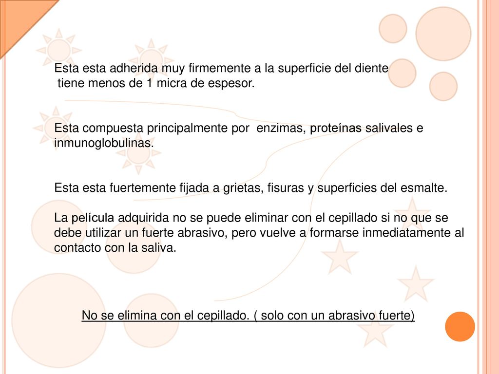 Esta esta adherida muy firmemente a la superficie del diente
