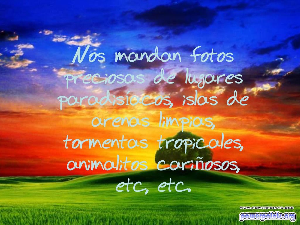 Nos mandan fotos preciosas de lugares paradisíacos, islas de arenas limpias, tormentas tropicales, animalitos cariñosos, etc, etc.