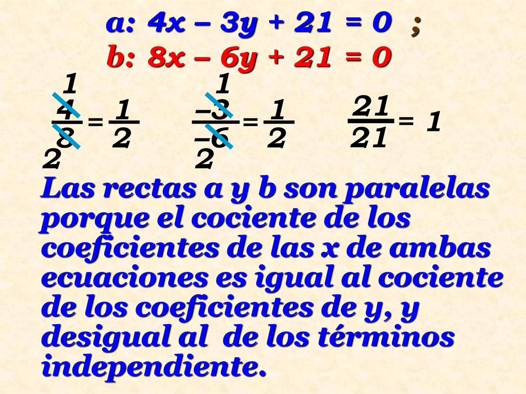 a: 4x – 3y + 21 = 0 ; b: 8x – 6y + 21 = = –3. – = = 1.