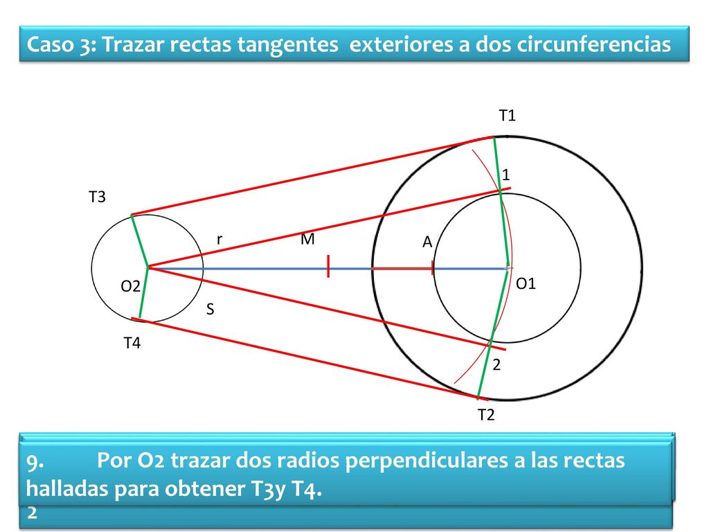 Caso 3: Trazar rectas tangentes exteriores a dos circunferencias