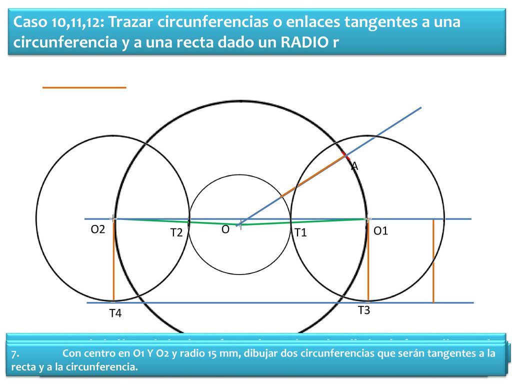 Caso 10,11,12: Trazar circunferencias o enlaces tangentes a una circunferencia y a una recta dado un RADIO r