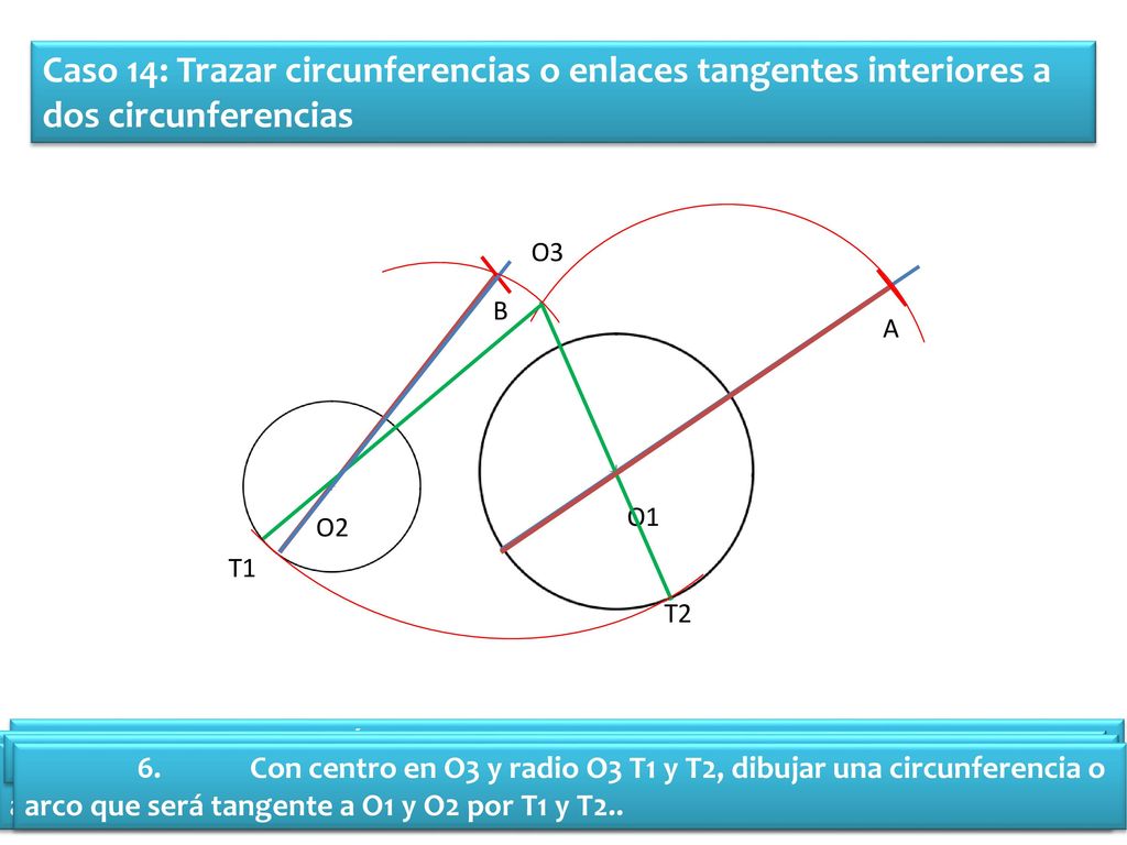 Caso 14: Trazar circunferencias o enlaces tangentes interiores a dos circunferencias