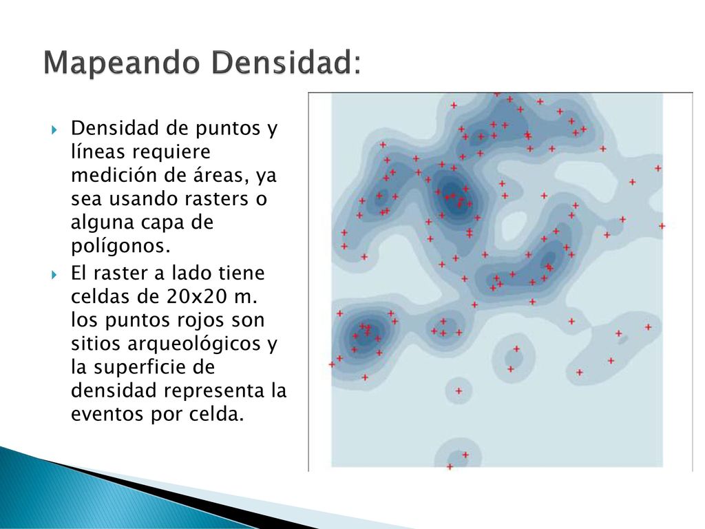 Mapeando Densidad: Densidad de puntos y líneas requiere medición de áreas, ya sea usando rasters o alguna capa de polígonos.