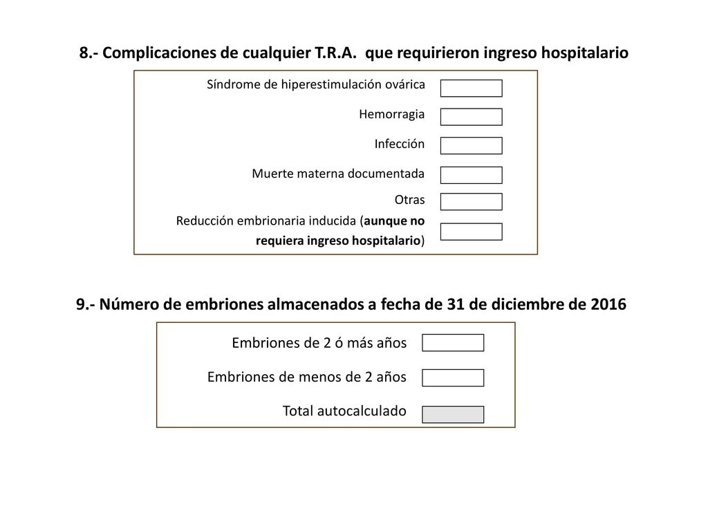 9.- Número de embriones almacenados a fecha de 31 de diciembre de 2016