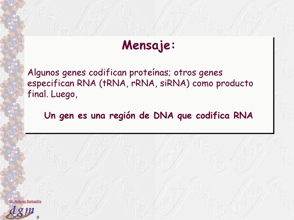 Un gen es una región de DNA que codifica RNA