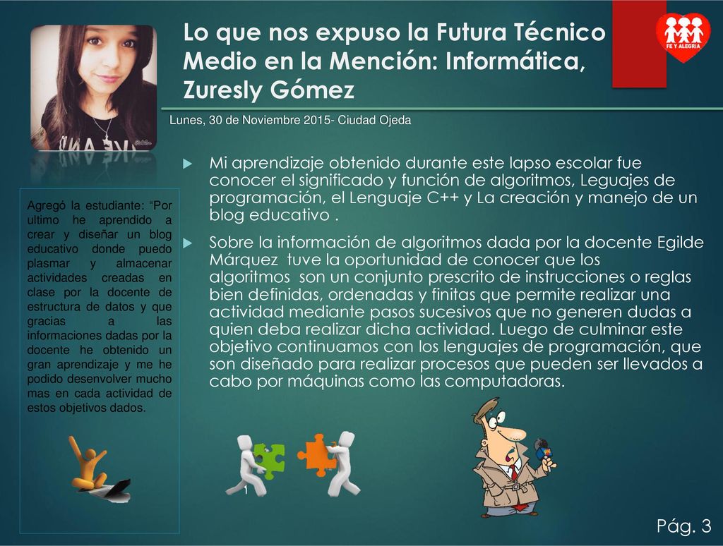 Lo que nos expuso la Futura Técnico Medio en la Mención: Informática, Zuresly Gómez