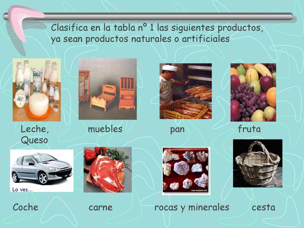 Clasifica en la tabla nº 1 las siguientes productos,