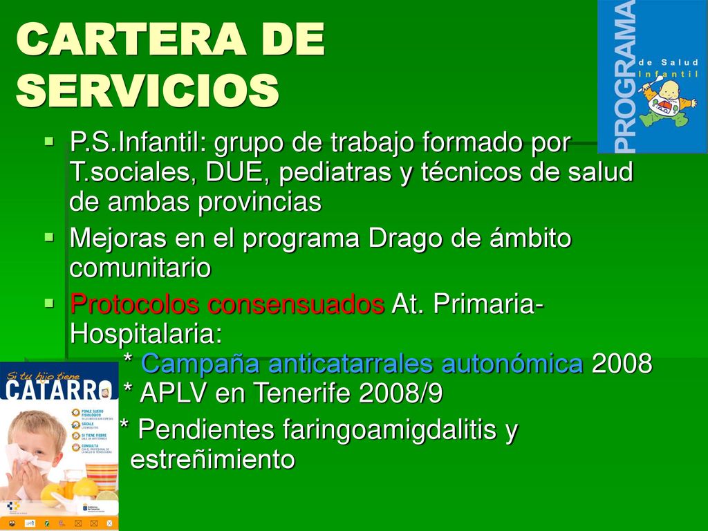 CARTERA DE SERVICIOS P.S.Infantil: grupo de trabajo formado por T.sociales, DUE, pediatras y técnicos de salud de ambas provincias.