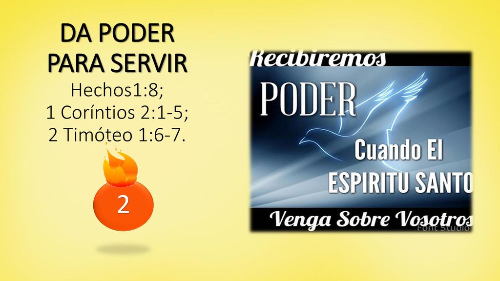 DA PODER PARA SERVIR Hechos1:8; 1 Coríntios 2:1-5; 2 Timóteo 1:6-7.