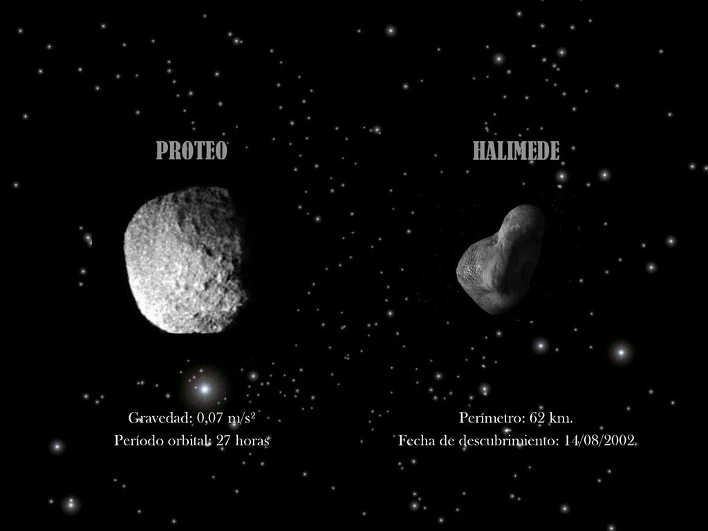 PROTEO HALIMEDE Gravedad: 0,07 m/s² Período orbital: 27 horas