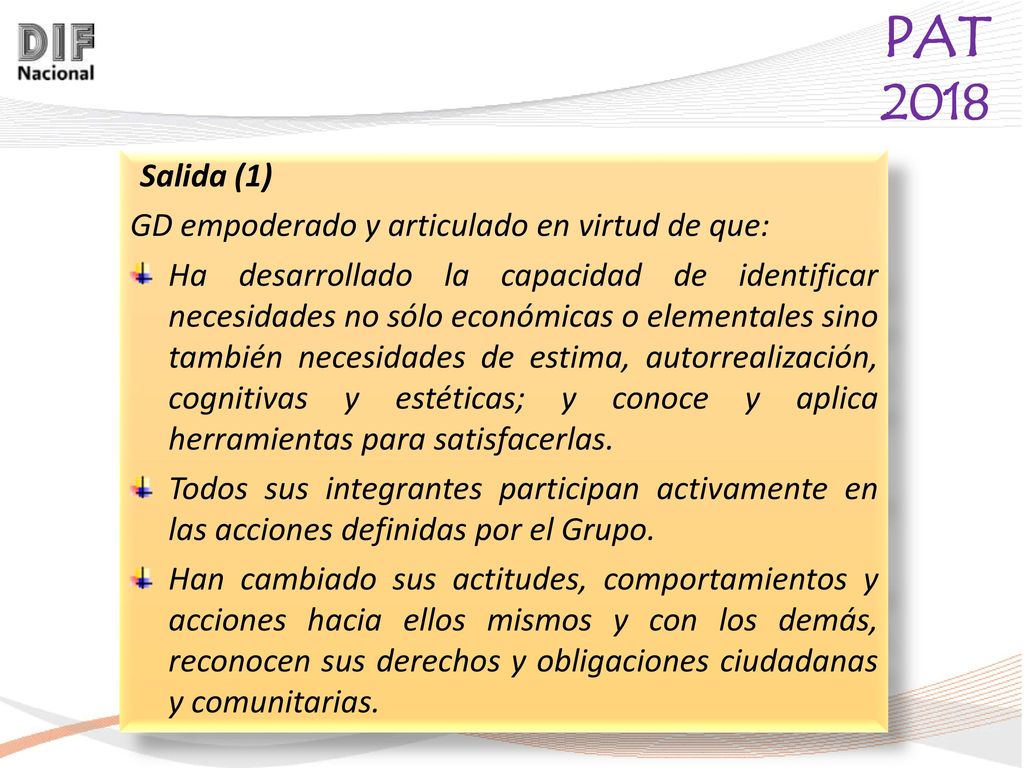 Salida (1) GD empoderado y articulado en virtud de que:
