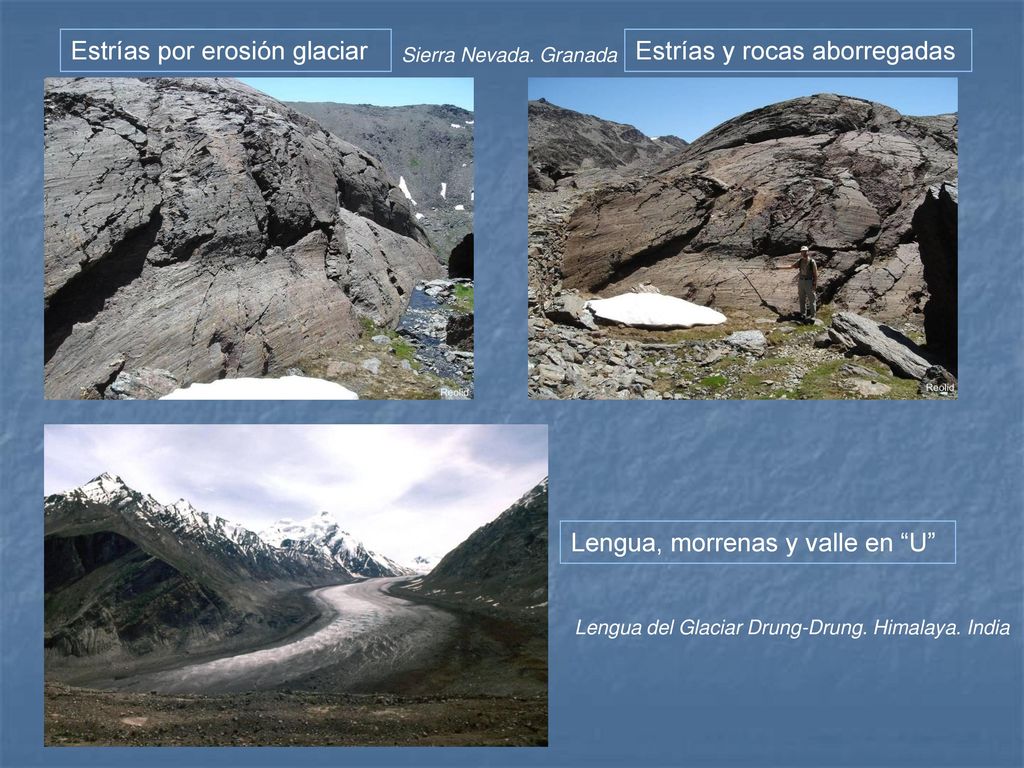 Estrías por erosión glaciar Estrías y rocas aborregadas