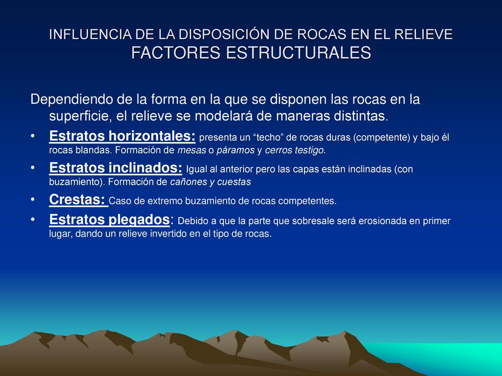 INFLUENCIA DE LA DISPOSICIÓN DE ROCAS EN EL RELIEVE FACTORES ESTRUCTURALES